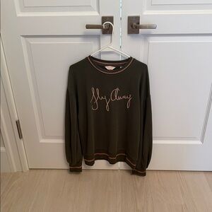 Ted Baker London Olive Green "Fly Away" Crewneck Sweater with Pink Trim